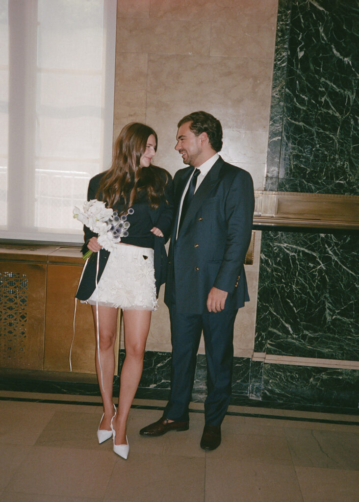 Film wedding portraits of an NYC elopement.