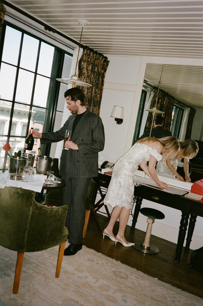 Getting ready before an elopement at the Bowery Hotel in NYC.