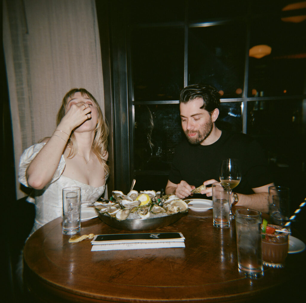 Oysters and drinks to end elopement day at the Roxy.