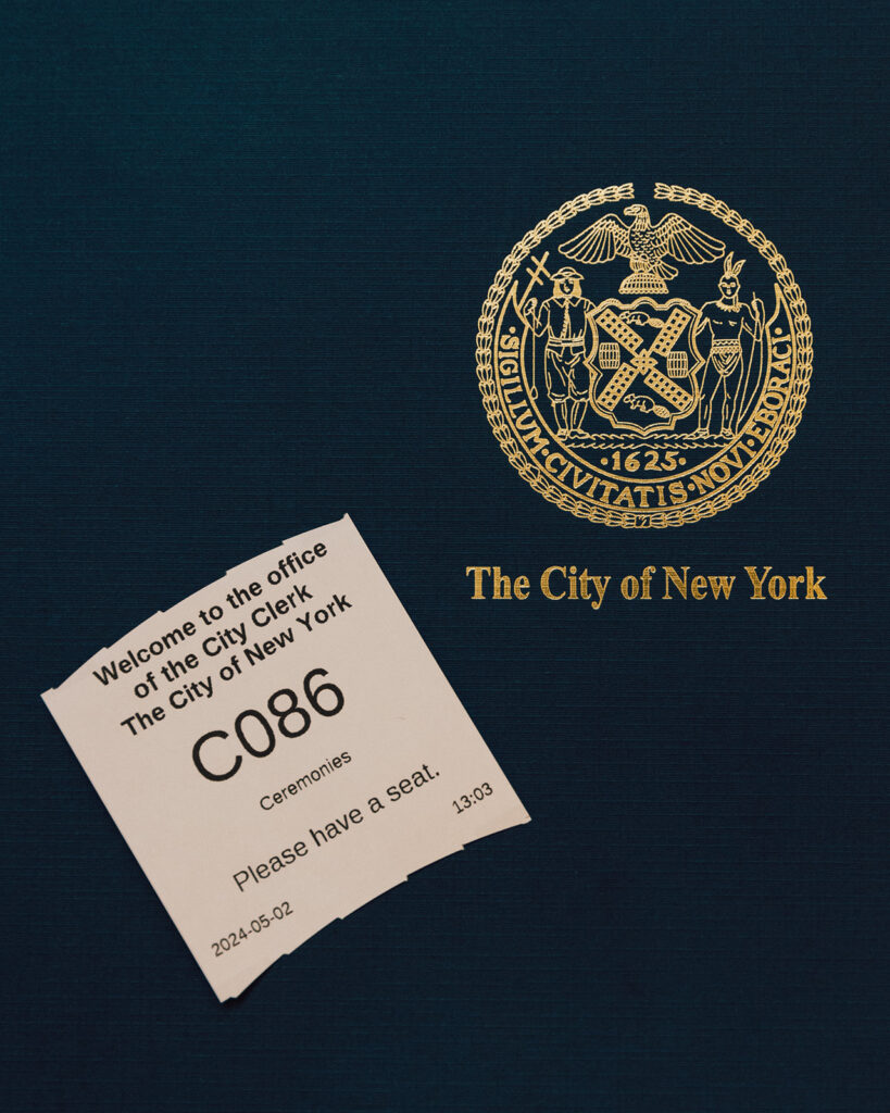 Manhattan courthouse green couches before eloping.