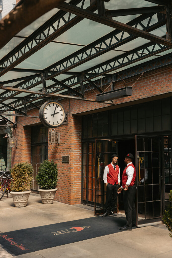 Sarah and Ben woke up in their suite at the Bowery Hotel and spent a slow morning together before getting ready.