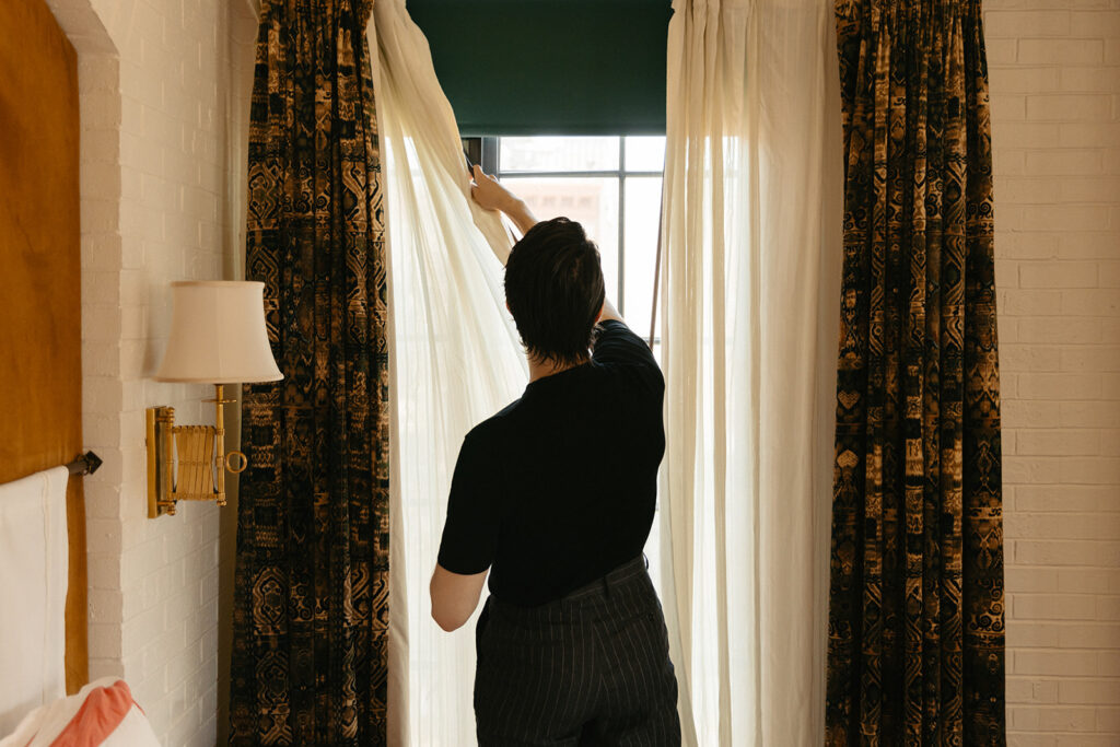 Sarah and Ben woke up in their suite at the Bowery Hotel and spent a slow morning together before getting ready.