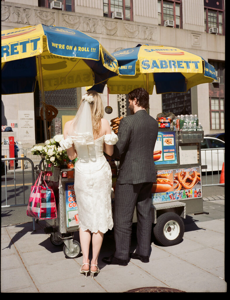 Stopping for a New York hotdog just across the street from the NYC courthouse.