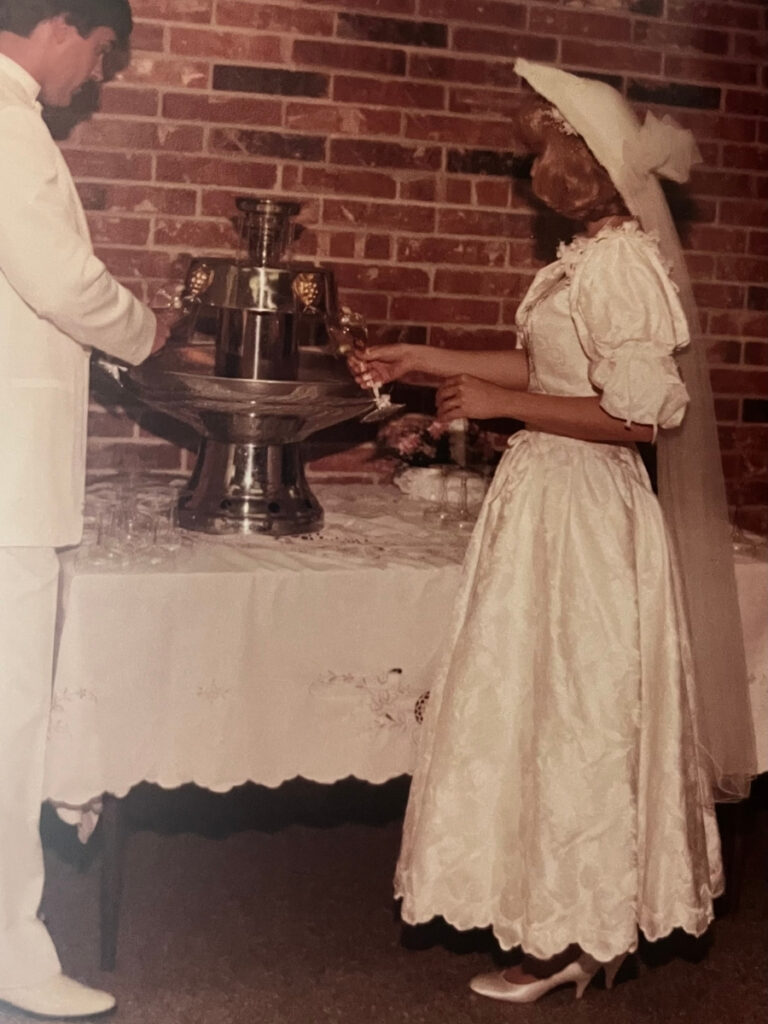 Vintage wedding dress fashion inspiration. Sarah upcycled her mother's 1985 wedding gown. 