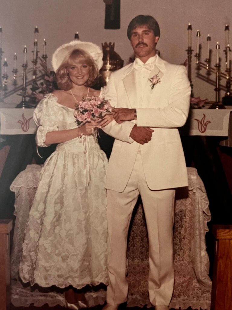 Vintage wedding dress fashion inspiration. Sarah upcycled her mother's 1985 wedding gown. 