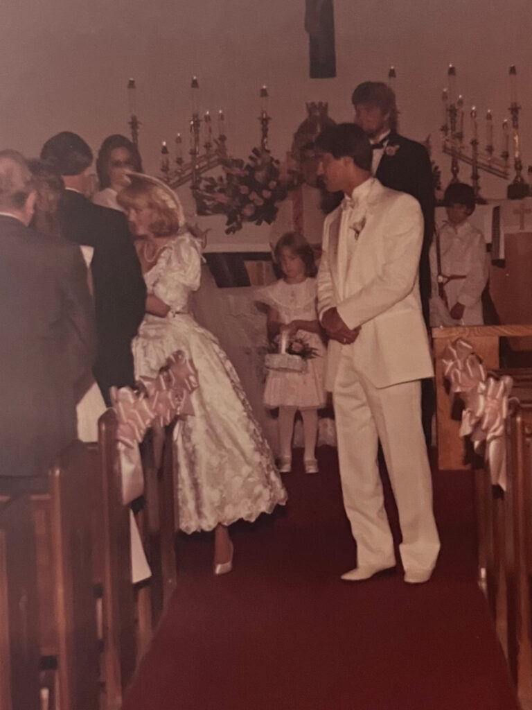 Vintage wedding dress fashion inspiration. Sarah upcycled her mother's 1985 wedding gown. 