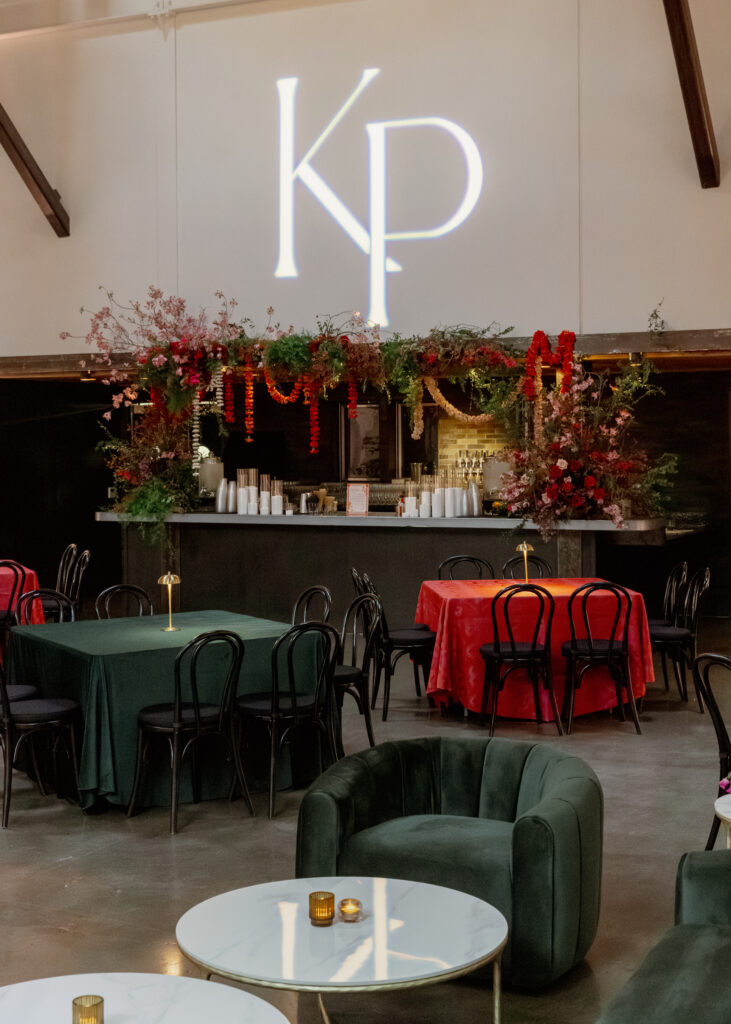 Kismet and Paul's sangeet decorations during an Indian American wedding weekend.