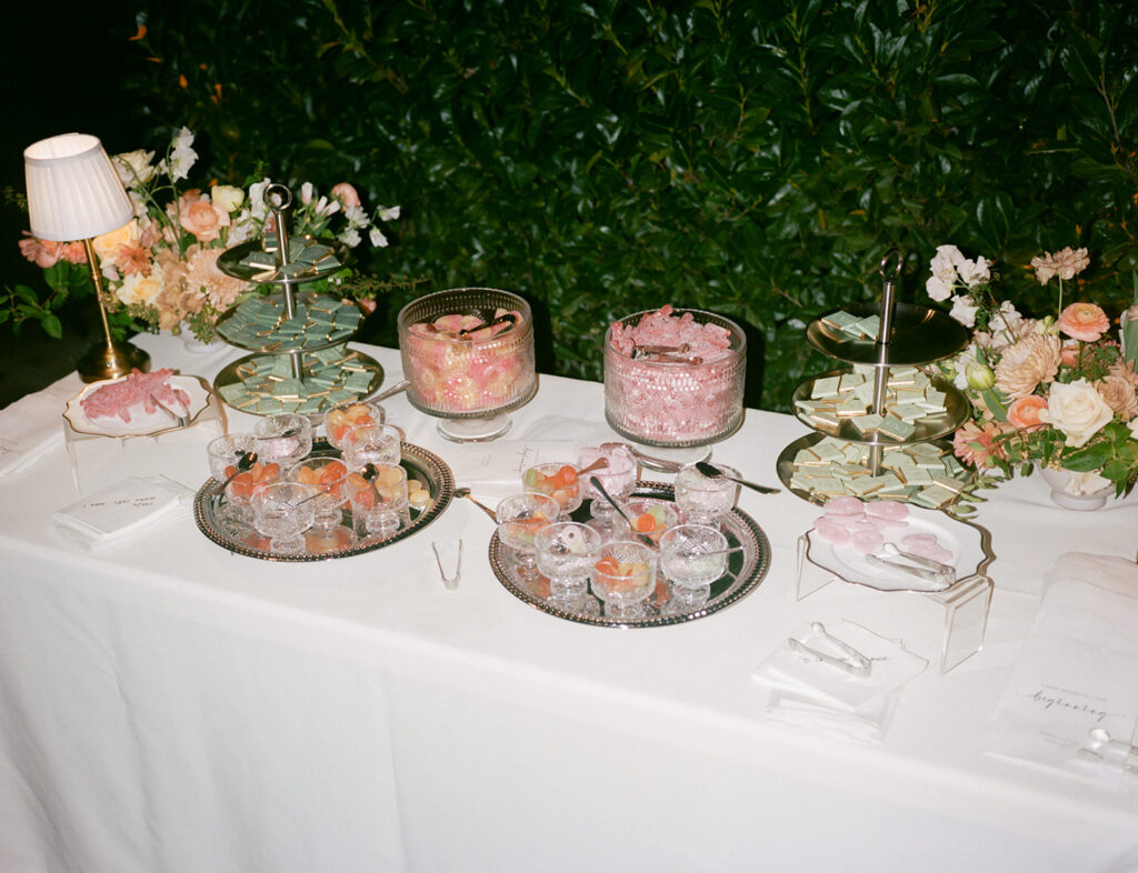 Wedding reception desert table. 