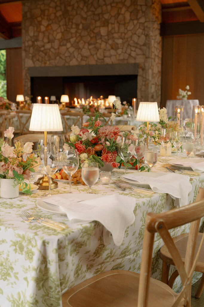 Candlelit tables at the wedding reception. 